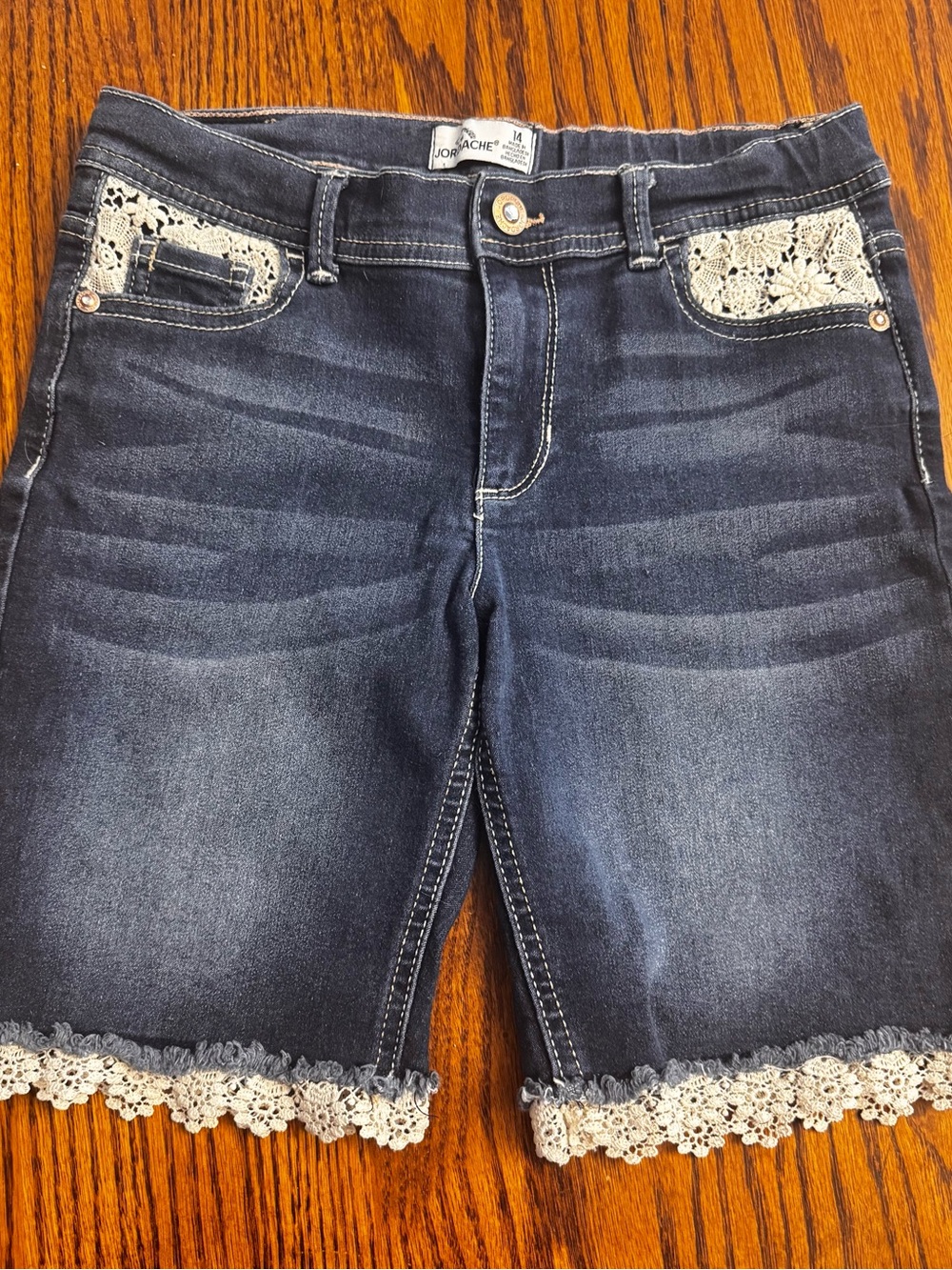 Jordache Indigo Blue Denim Shorts with Rhinestone Button
